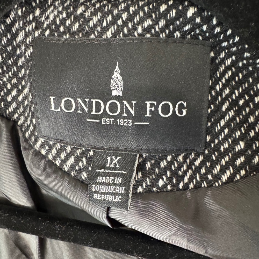 London Fog Womens 1X Tweed Car Coat Jacket Wool Blend Black White Quiet Luxury - Picture 10 of 12